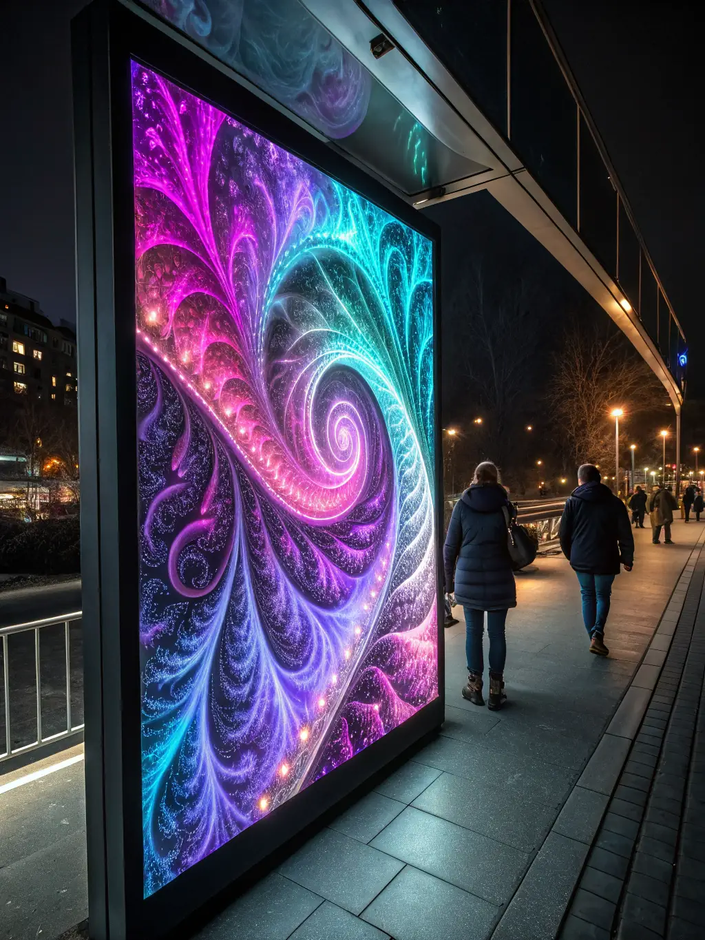 A digital art installation from ULAL DTO's 'Digital Dreams' audiovisual event, displaying abstract patterns and colors projected onto a large screen.